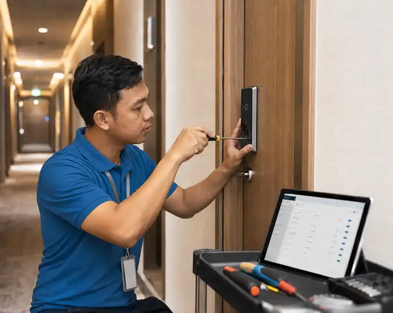 Teknisi in-house Titantek sedang melakukan instalasi sistem keamanan di Medan