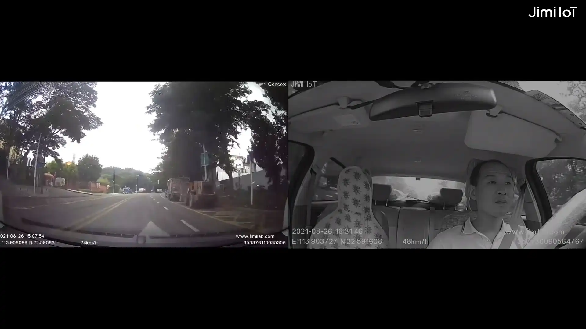 Contoh rekaman video dari kamera dashcam depan dan belakang secara bersamaan