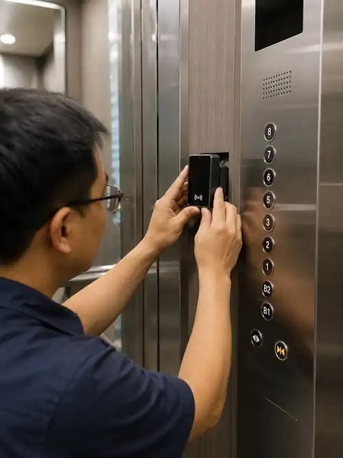 Instalasi sistem kontrol akses lift ZKTeco EC10 di gedung bertingkat