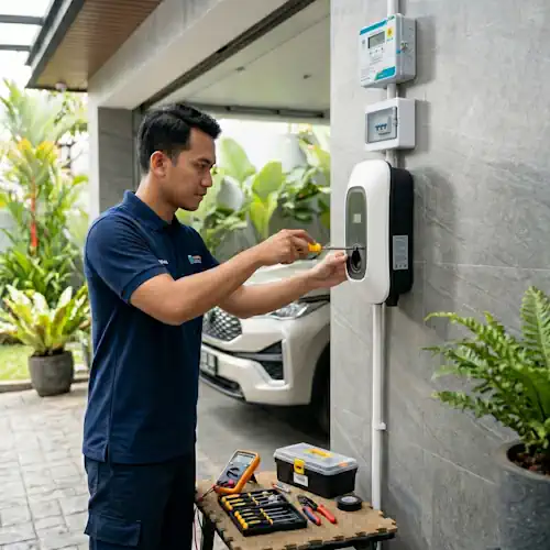 Pasang charger mobil listrik di garasi rumah