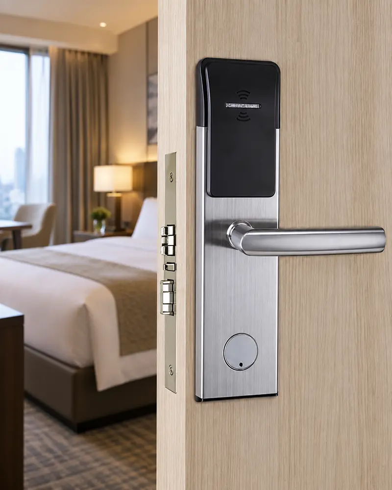 Kunci pintu hotel kartu RFID terpasang pada pintu kamar hotel