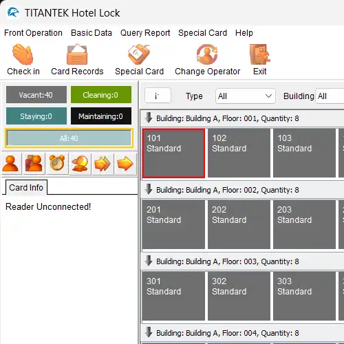 Tampilan software manajemen hotel lock Titantek